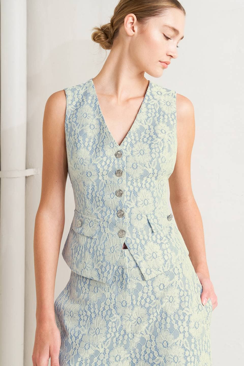Celeste Lace Vest Light Blue