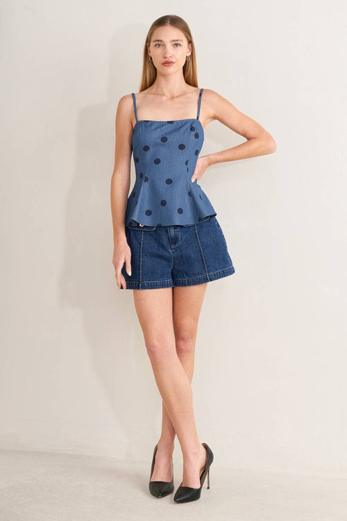 Polka Dot Denim Top