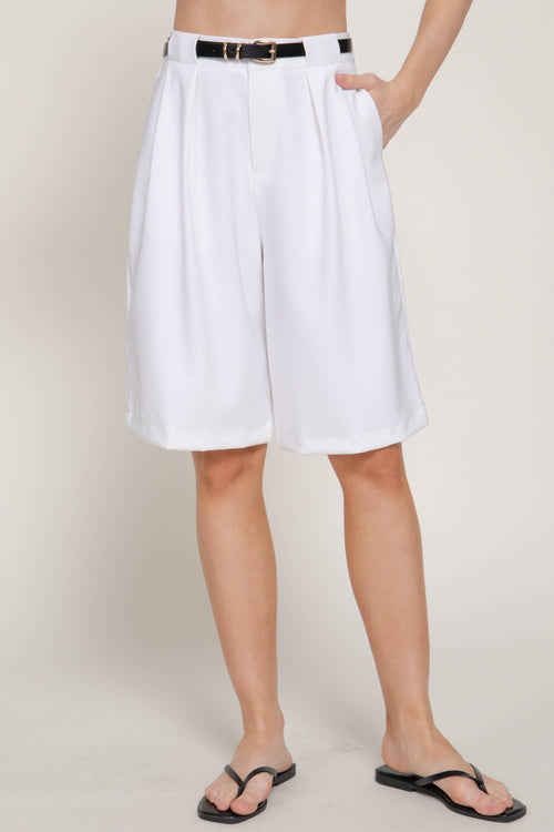 Belted Bermuda Short White