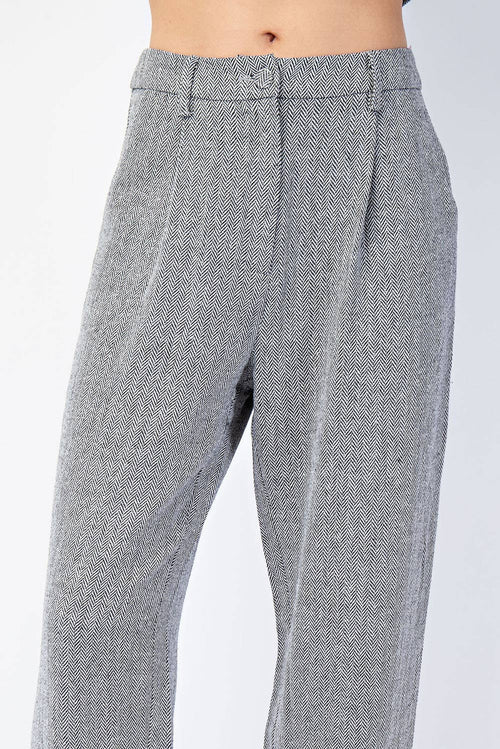 Herringbone Woven Trousers Grey