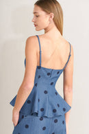 Polka Dot Denim Top